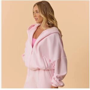 Blogilates Marshmallow Full Zip Hooded Sweatshirt Sz Medium NWT Light Pink